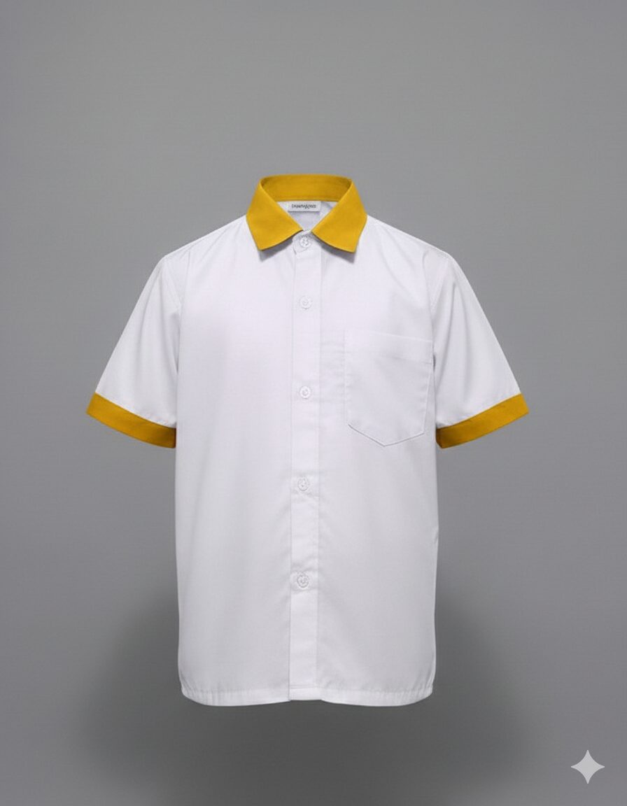 Boys' White Short-Sleeve Shirt with Yellow Trim
