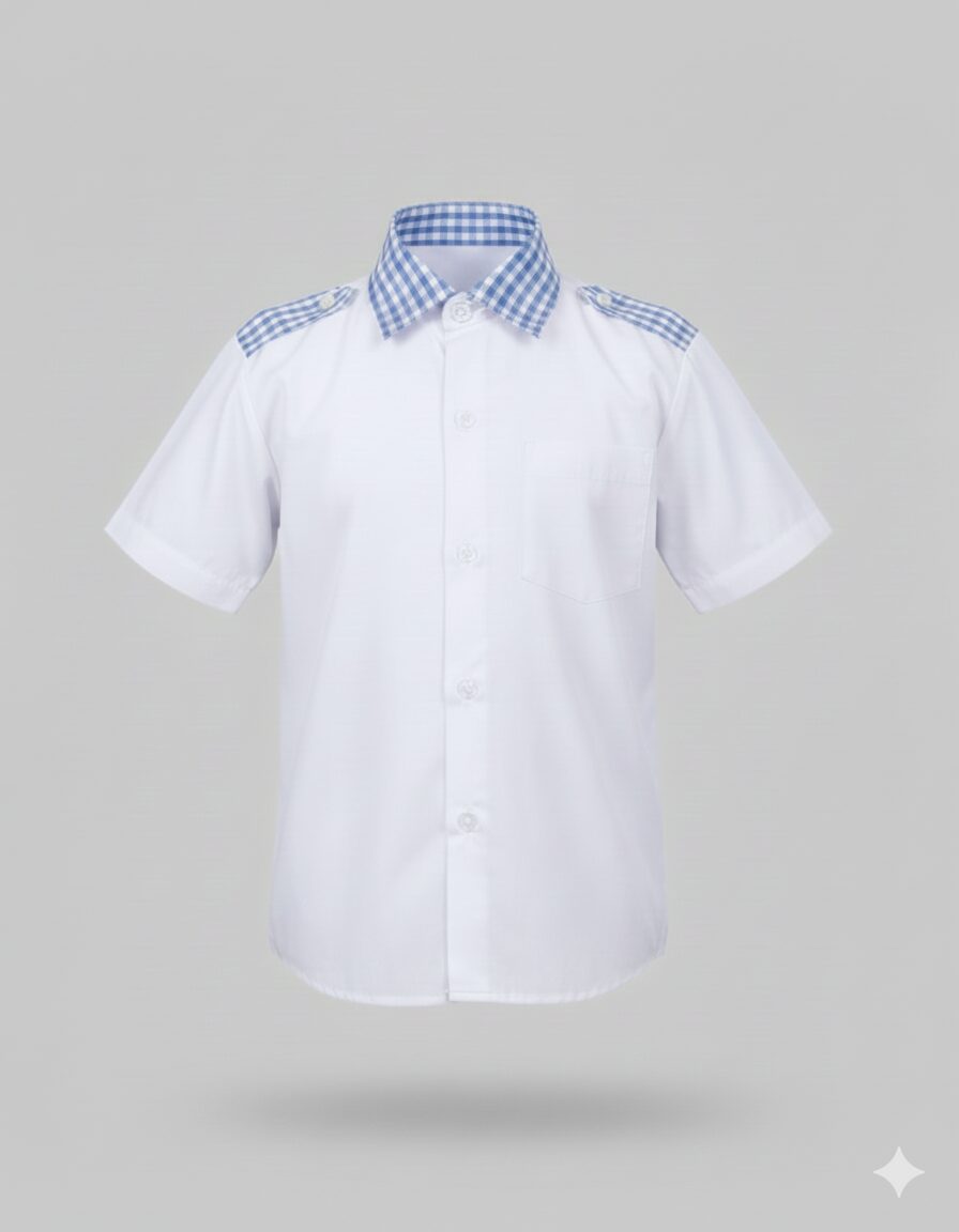 Checks collar white shirt